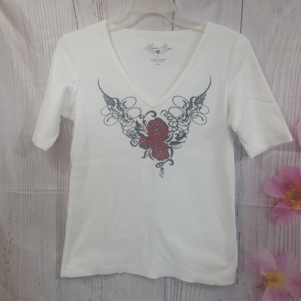 Prairie Rose Graphic Gemmed Rose Biker Style Shirt